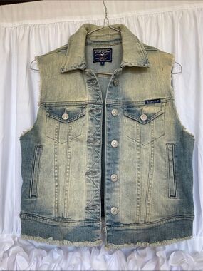 Just USA Men's Faded Light Blue Denim Vest